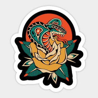 Snake Roses Traditional Vintage Tattoo Sticker